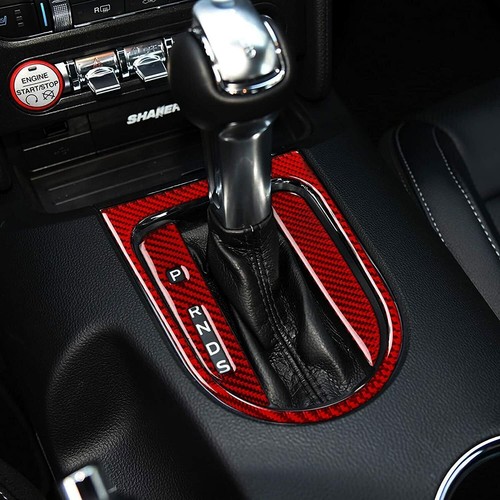 For Ford Mustang 2015-2020 Red Carbon Fiber Center Gear Shift Panel Cover Trim - Picture 6 of 9
