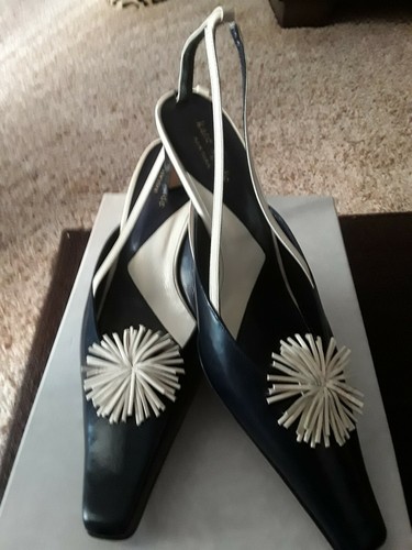 New!!! Kate Spade Dark Navy & Cream Square Toe Heels Size 9 M - Bild 3 von 12
