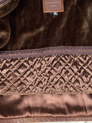Knoles & Carter Mens M Brown Quilt Lined Fleece Trim Full Zip Leather Jacket - Picture 8 of 22