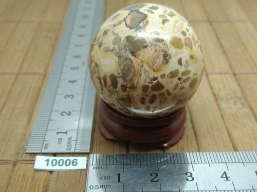SPHERE 34 mm en JASPE LEOPARD + support en bois - importation USA mineraux reiki - Imagen 2 de 5