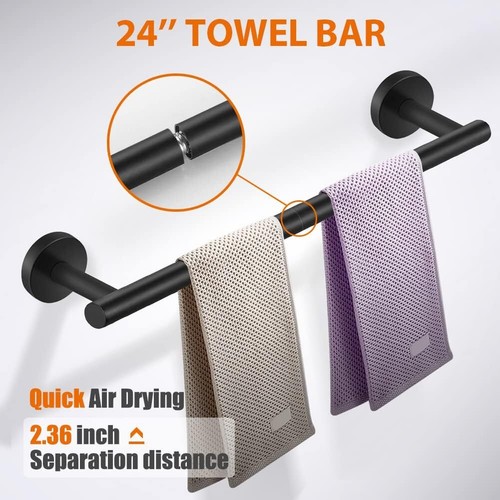 Matte Black Bathroom Hardware Set - 5-Piece SUS304 Stainless Steel Accessories - Picture 2 of 12