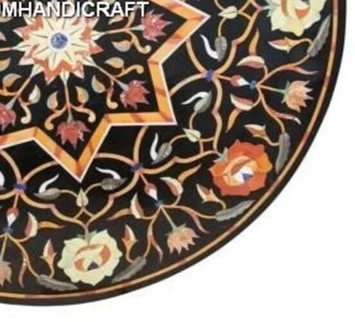 42'' Marble Corner Console Table Round Inlay Traditional Art Patio Garden Stone - Picture 6 of 10