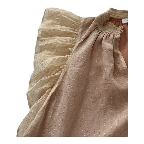 A.L.C. NWT Hayley silk Short Sleeve Top Champagne with Gold Metallic Women’s 4 - Picture 10 of 12