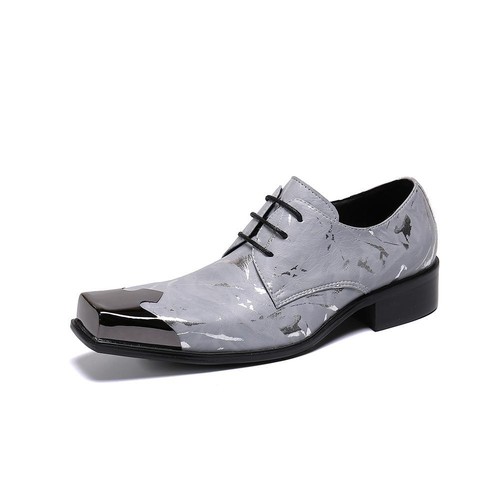 Scarpe da uomo inglesi metallo punta quadrata eleganti moda stringate pelle formali calde - Foto 10 di 20