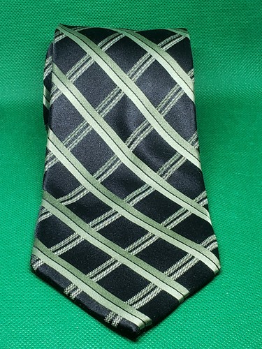 michael kors tie silk 59" × 3 1/2" green black stripes - Picture 1 of 3