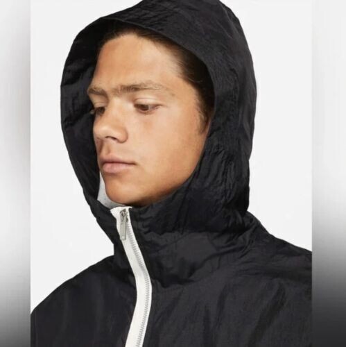 Nike $178 Air Anorak Men's Zip Windbreaker Jacket Black White FD4664 Medium - Picture 3 of 5
