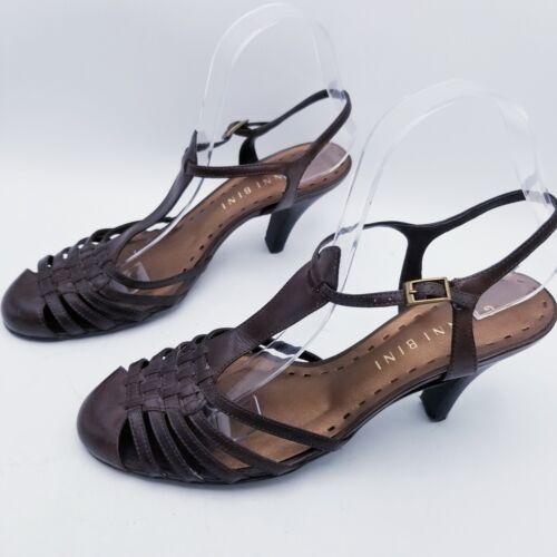 GIANI BINI Size 8.5M Brown Shoes Slingback High Heel Closed Toe T-strap Sandals - Picture 3 of 22