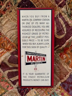 S’MARTIN UP WITH MARTIN’S MOTOR OIL PRODUCTS GAS ADVERTISING SIGN 1950 60 VGC