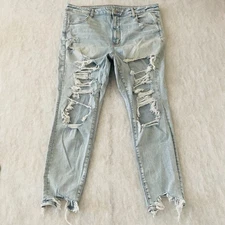 American Eagle Outfitters Womens Distressed Next Level Stretch Denim Jeans Sz 20