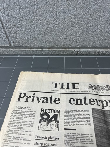 VINTAGE NEWSPAPER THE AGE 1984 ELECTION HAWKE PEACOCK ADVERTISENT - Bild 2 von 18