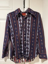 Vintage Sears Kings Road Paisley Striped Men  s Button Up Shirt L Retro 70s