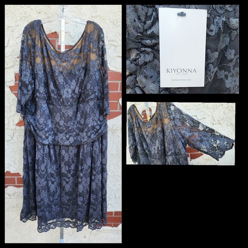 158 $ 5X KIYONNA Luna Spitzenkleid grau Cocktail formell Party Hochzeit Fit & Flare  - Bild 2 von 18