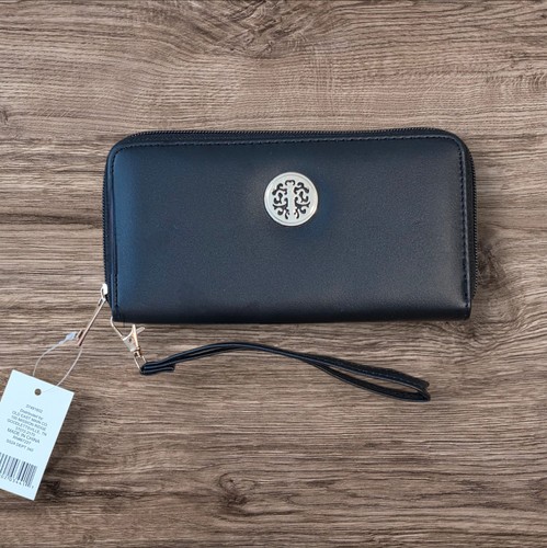 Neu mit Etikett modische Damen-Handgelenktasche/Geldbörse aus Kunstleder mit umlaufendem Reißverschluss - schwarz