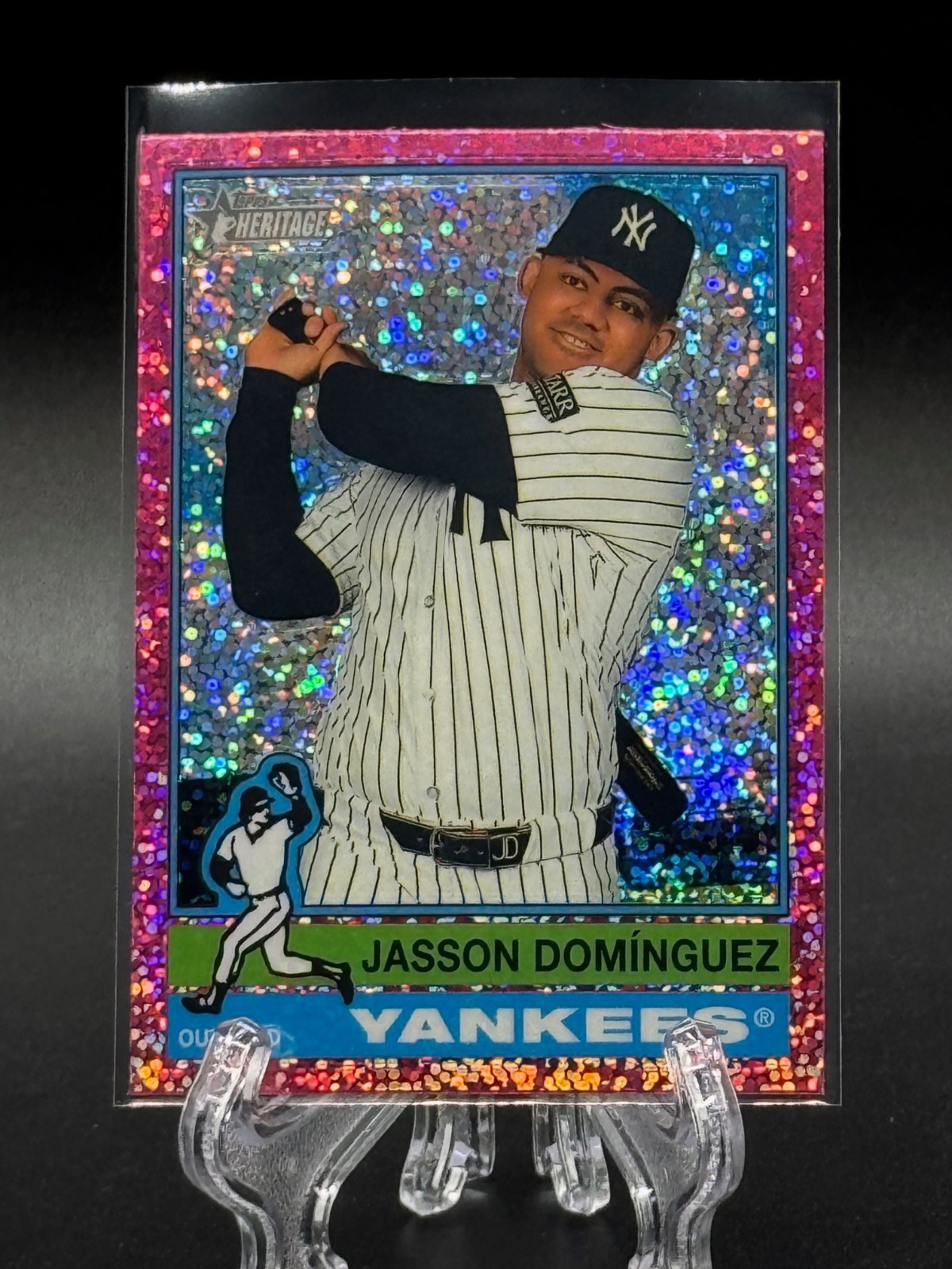 Jasson Dominguez 2025 Topps Heritage Chrome Pink Sparkle New York Yankees #453