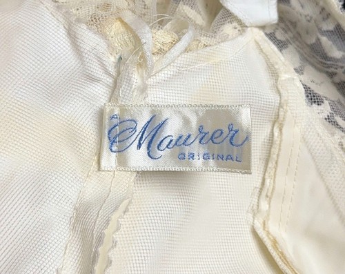 Vintage Maurer Damen Gr. 3 Spitze Brautkleid Creme Viktorianisch Pailletten mit Schleier - Bild 16 von 19