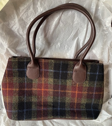 Ladies Genuine Harris Tweed Navy Green Brown Mix Large Tote Grab Bag - Picture 3 of 11