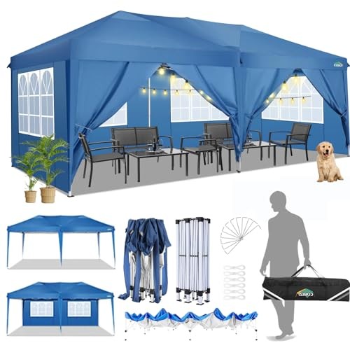 Canopy 10x20 Pop Up Canopy Tent with 6 10x20 FT with 6 Sidewalls Blue - Picture 2 of 7
