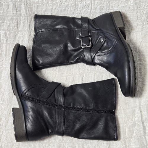 Baretraps Riding Biker Boots Womens 9.5 Black Saldana Buckle Zip Shoes - Picture 4 of 9