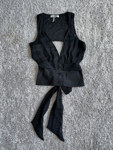 Y2K VINTAGE NWT BCBGENERATION Black Tie Sheer Crop Vest Top Blouse Sz XS SOLDOUT - Picture 1 of 6