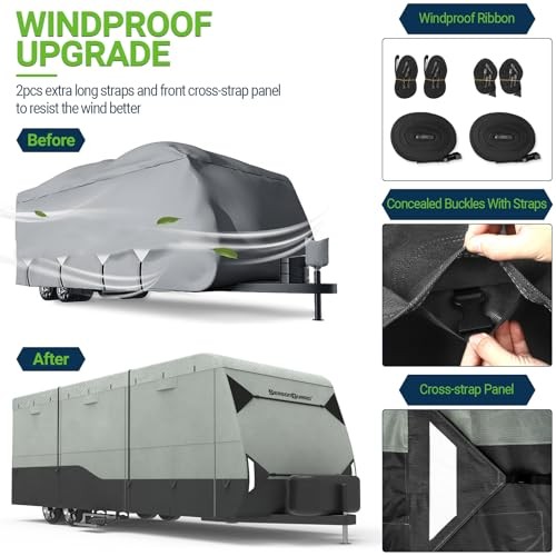 Travel Trailer RV Cover, Windproof Extra Thick Upgraded 7 Layers Camper Cover - Picture 4 of 7