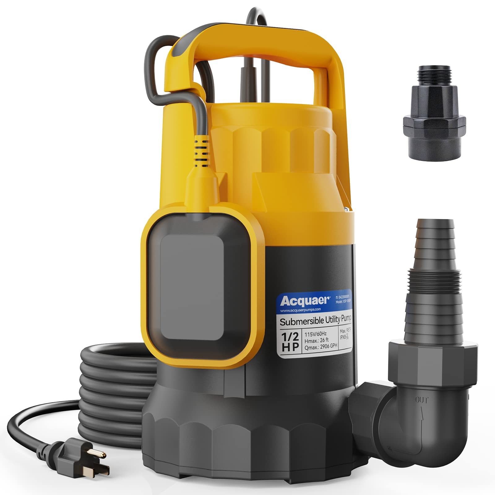 1/2HP 2906GPH Submersible Sump Pump with Auto Float Switch