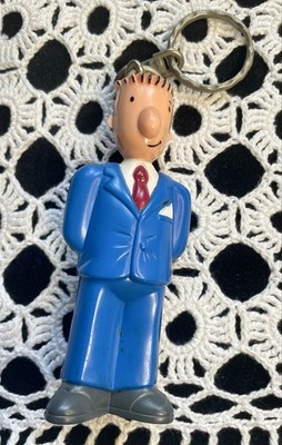 Cartoon Character Keychain Figure Blue Suit Flowers Detachable Keyring Plastic