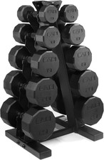 150 LB Coated Hex Dumbbell Weight Set with Vertical Rack  Multiple Options