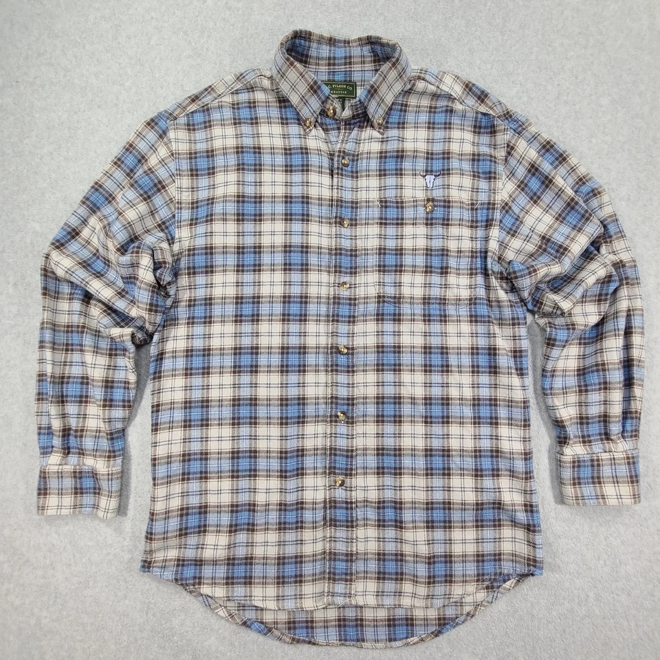 CC Filson Button Flannel Shirt Mens Small Blue Plaid LS Bull Embroidery Outdoor - Image 2 of 4