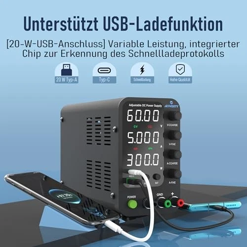 Labornetzteil, Jesverty Labornetzteil DC Regelbar Netzgerät(60V, 5A) mit 20W - Bild 3 von 4