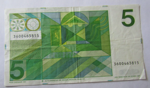 NETHERLANDS, 5  GULDEN,  P#95a, 1973 - Picture 2 of 2