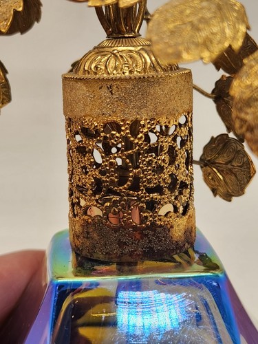 Vintage Gold Filigran Blatt/Blume Iridescent Parfum Flakon Western Germany - Bild 10 von 24