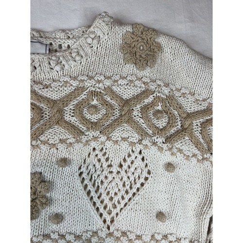 Vintage Express Trikot Pullover Damen Large Elfenbein Creme Langarm Handgestrickt - Bild 5 von 20