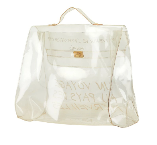 HERMES Vinyl Kelly 40 Hand Beach Bag Clear SOUVENIR DE L