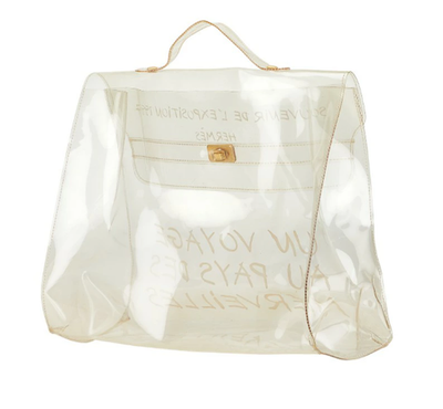 HERMES Vinyl Kelly 40 Hand Beach Bag Clear SOUVENIR DE L
