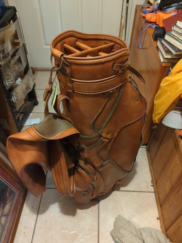 Bolsa de golf Fairway By Leeds vintage de cuero marrón con cubierta hecha en EE. UU. - Imagen 1 de 14