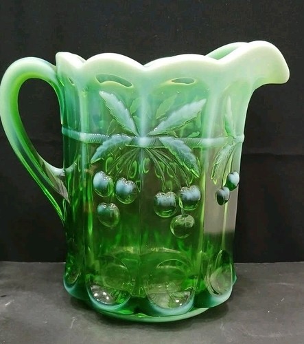 Vintage Mosser grün opalisierend Kirsche Daumenabdruck 4 Stück Wasserset - Bild 8 von 10