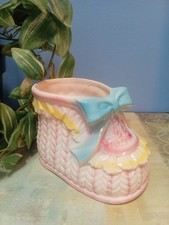 Vintage RELPO 6468 Japan CERAMIC BABY BOOTY Shoe Nursery Florist PLANTER 3.5  