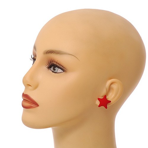 Star/Heart/Diamond Shaped Red Matte Acrylic Stud Earrings - Set Of 3 Pairs - Picture 6 of 6