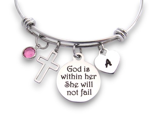 Personalized God is Within Her She Will Not Fail Charm Bracelet Motivational - Picture 3 of 6