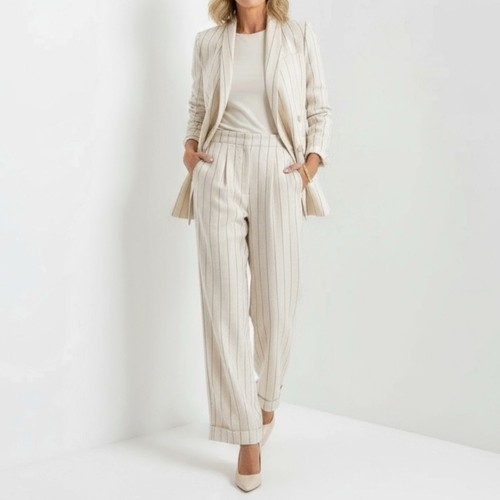 $230 NWT BANANA REPUBLIC Double-Breasted Linen Blazer, Ivory/Navy Stripe, 20(US) - Picture 3 of 16