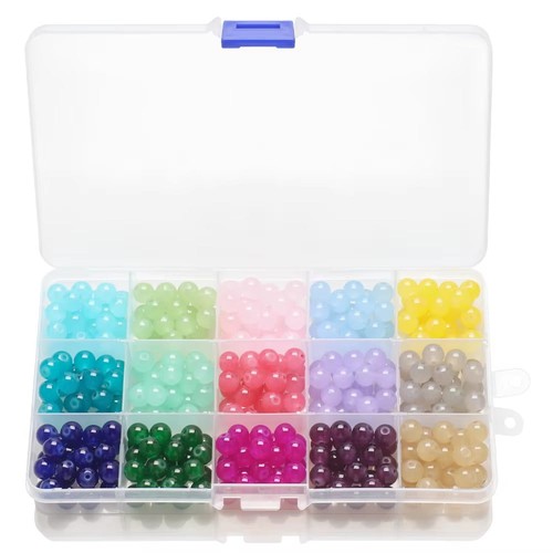 375 Pcs 8MM Round Glass Beads 15 Grid DIY Box Kit For Jewellery Making - Picture 4 of 10