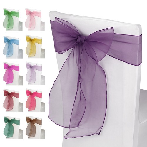 1/25/50/75/100 Organza Chair Cover Bow Sash WIDER FULLER BOWS Wedding Party - Picture 349 of 457