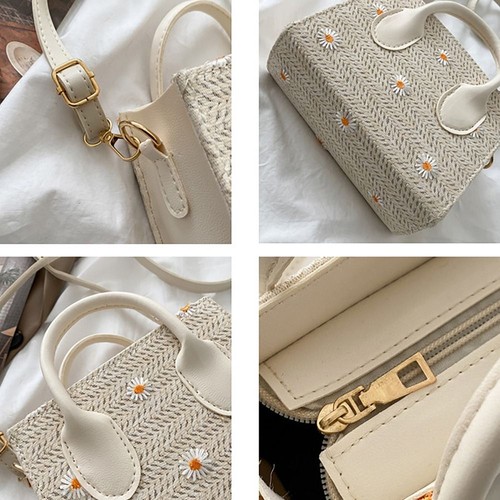 Soft Handle Crossbody Bag Zipper Straw Handbag Casual Beach Bag Leisure Travel - Picture 7 of 8