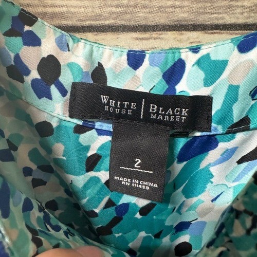 WHBM Kleid ärmellos türkis impressionistisch 2 Bindebänder Taille weiß Haus Schwarzmarkt - Bild 5 von 9