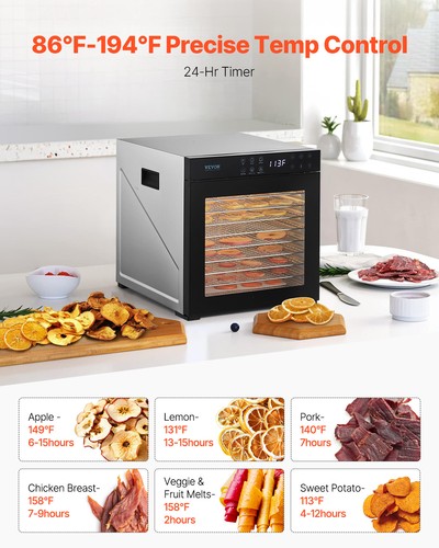 VEVOR 10 Trays Food Dehydrator Machine Stainless Steel 1000W Jerky Meat Fruit - Picture 5 of 12