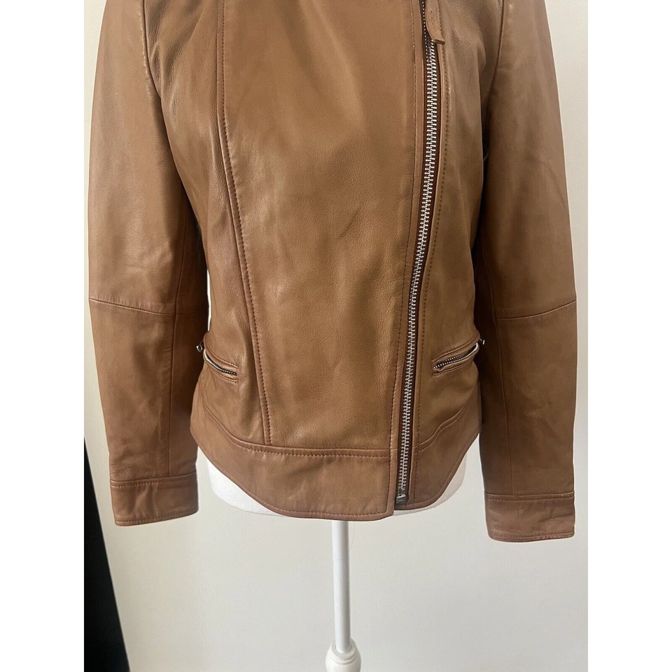 LORD + TAYLOR Brown Lamb Skin Leather Jacket Sz M - Image 3 of 4