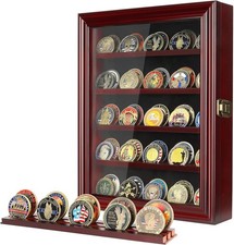 Military Challenge Coin Display Case Holder with HD Toughened Glass Mahogany 