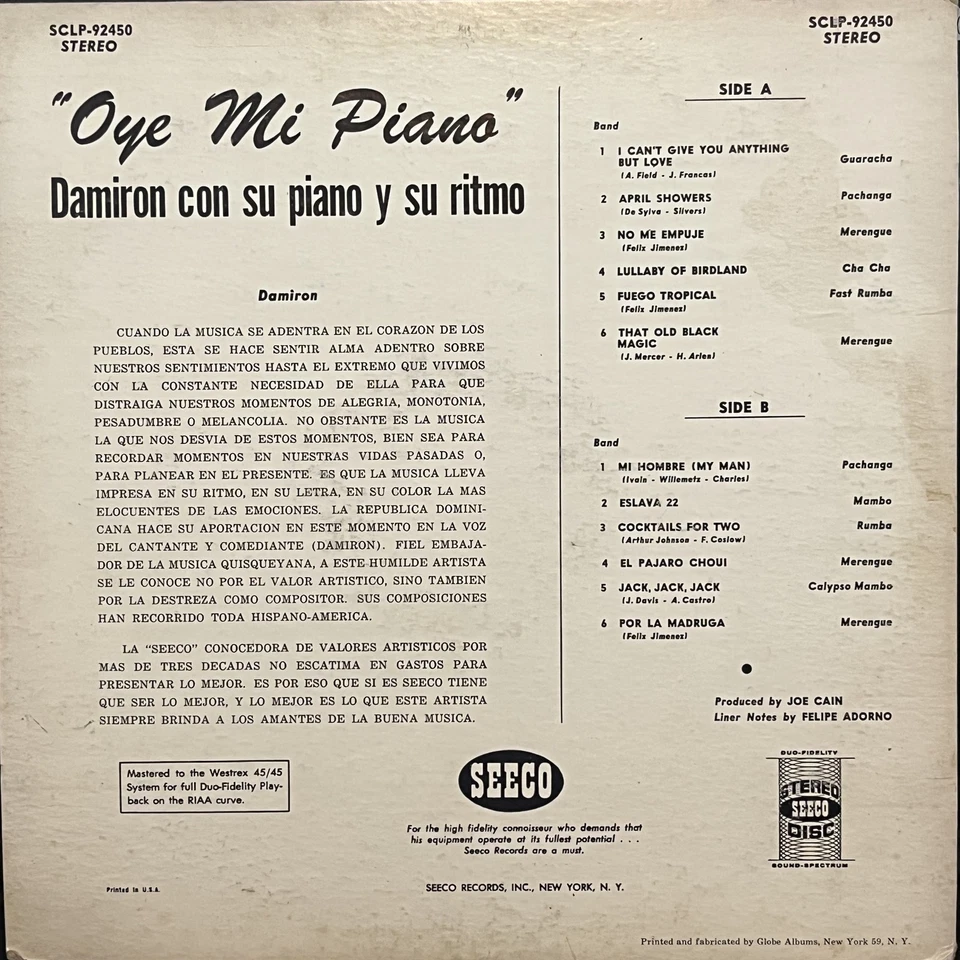 Latin Damiron Y Su Ritmo - Oye Mi Piano Seeco Foto 2 de 4