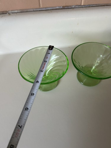 Federal Depression Glass Green Sherbet Glasses Seven Ice Cream Cups Uranium 2 - Picture 6 of 10