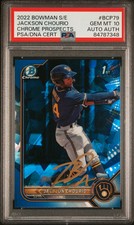 2022 BOWMAN SAPPHIRE ED CHROME PROSPECTS JACKSON CHOURIO PSA 10 AUTO AUTHENTIC